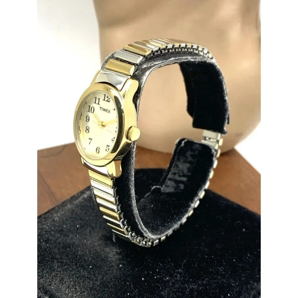 Timex Women's Watch T2M570 Quartz Oval Petite Two Tone Steel Expansion Band